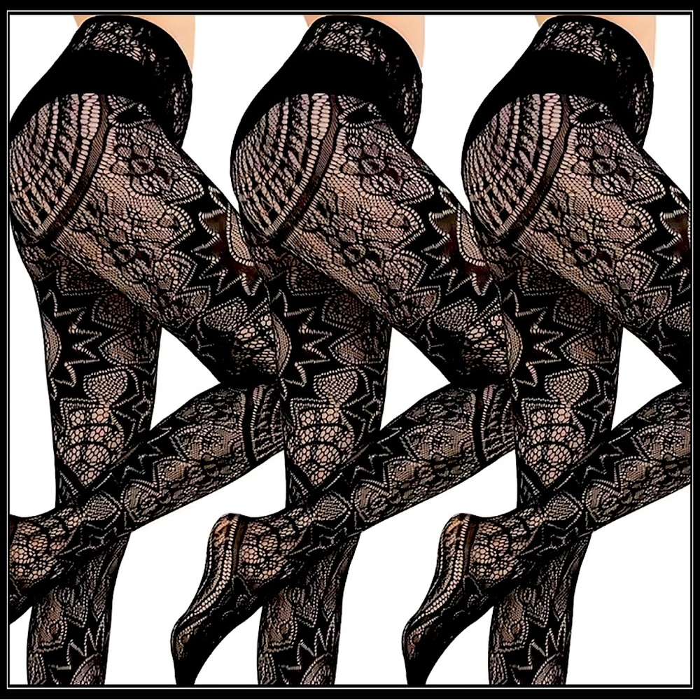 Clearance! BLACK LACE NYLONS MANDALA BOHO GOTH SEXY PATTERNED STOCKINGS TIGHTS - Picture 2 of 9
